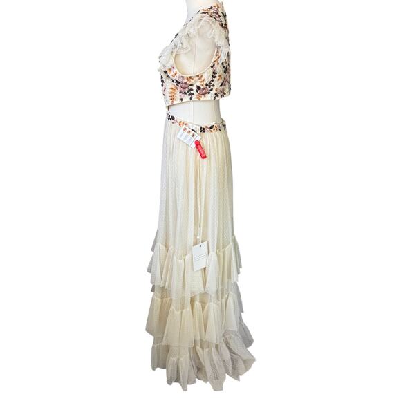 Mac Duggal 35106 Floral Embroidered Tiered Cutout Maxi Dress Cream Size 8 NWT - Picture 4 of 14